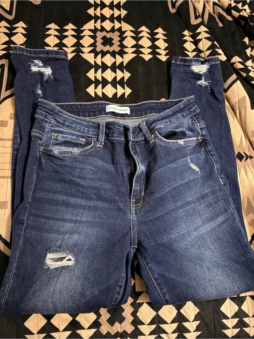 Flying Monkey Dark Blue Distressed Ankle Skinny Jeans